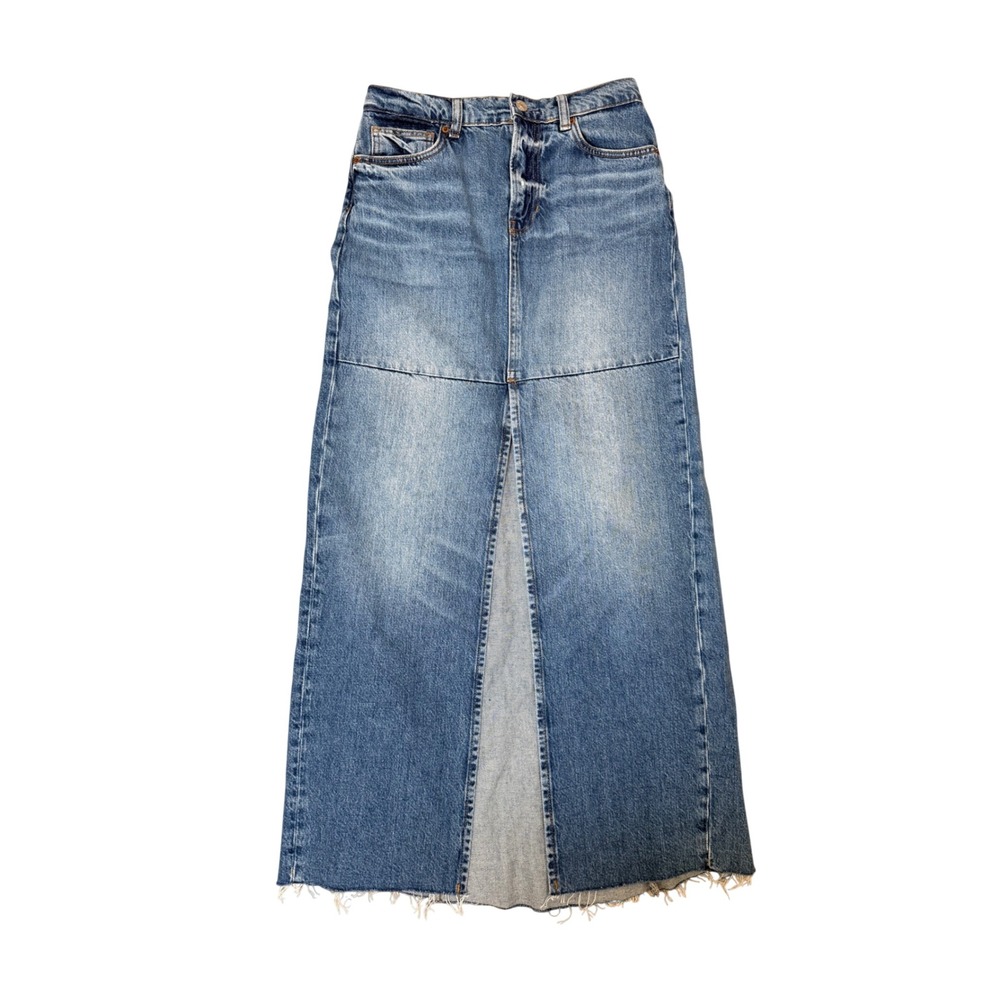 Reformation Jeans Tazz Maxi Denim Skirt Medium Wash Blue Cotton Size 25 Long